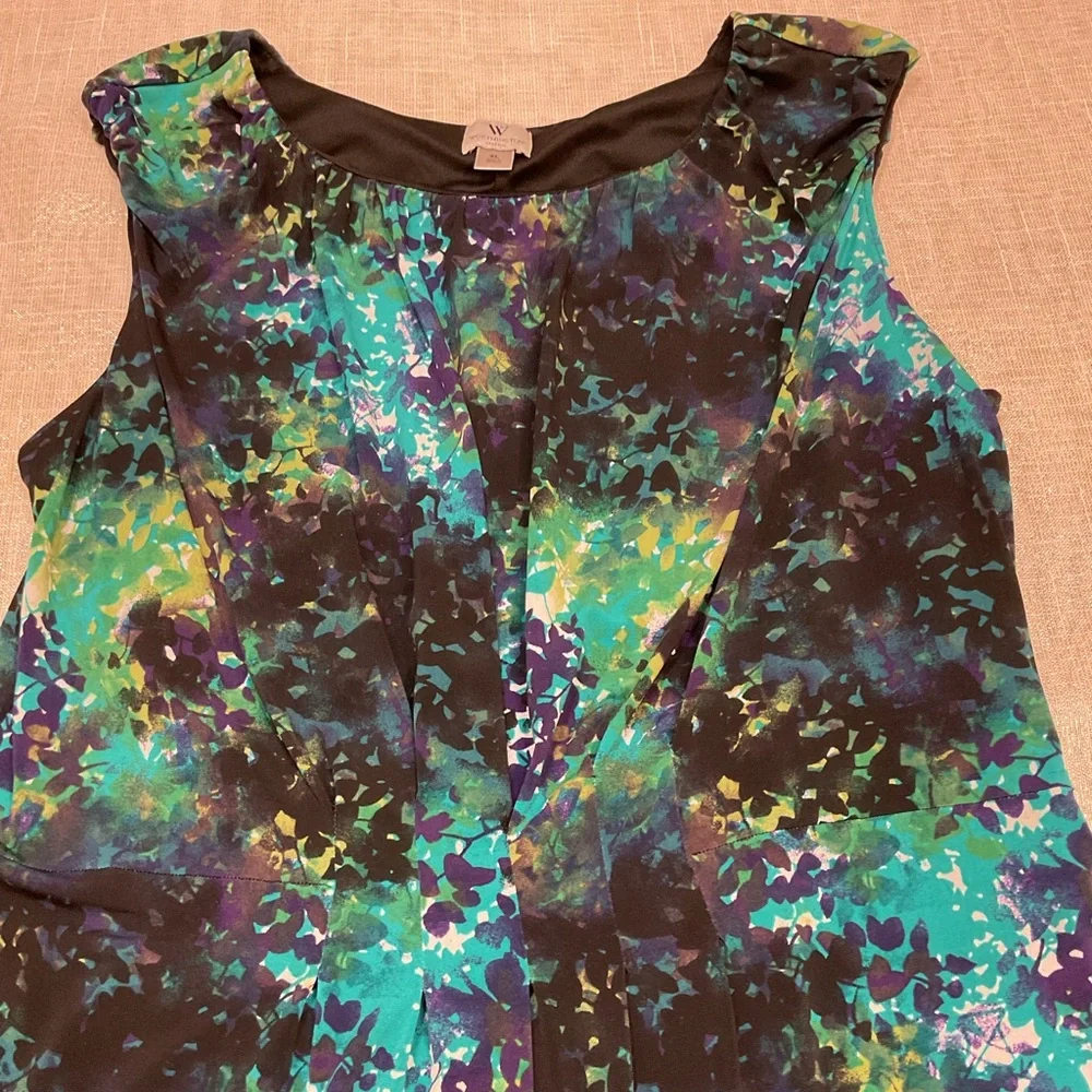 Worthington Watercolor Sleeveless Pleated Fit & Flare Dress Size XL - Picture 3 of 10